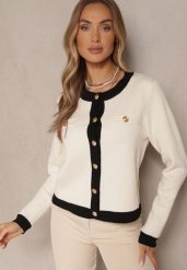 Beżowy Retro Sweter Kardigan z Wiskozą z Eleganckimi Guzikami Tesorenia. Brązowe swetry Renee, m, bez wzorów, z wiskozy, eleganckie, bez ramiączek. W wyprzedaży za 75.99 zł.