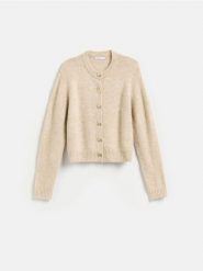 Kardigan z ozdobnymi guzikami - beżowy. Brązowe swetry Reserved, l, bez wzorów, z dzianiny, bez ramiączek. Za 129.99 zł.