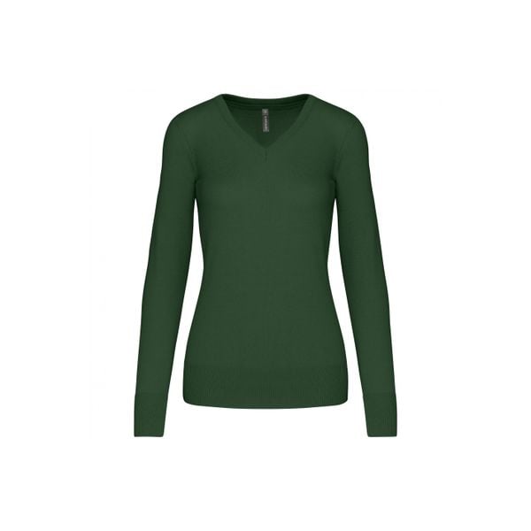 Damski sweter v-neck Kariban. Zielone swetry KARIBAN, na zimę, bez wzorów, bez ramiączek. Za 224.50 zł.