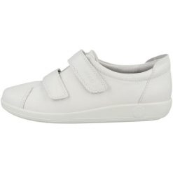 Damskie skórzane buty sportowe Ecco Soft 2.0. Białe buty treningowe ECCO, bez wzorów, z materiału, bez zapięcia, trekkingowe. Za 428.00 zł.