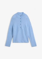 Sweter wełniany oversize z domieszką wełny alpaki. Niebieskie swetry bonprix, bez wzorów, z wełny, bez ramiączek. Za 299.99 zł.