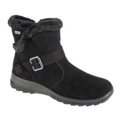 Buty Rieker Booties L7179-00 czarne. Czarne śniegowce bez wzorów, z materiału, bez zapięcia. Za 479.08 zł.