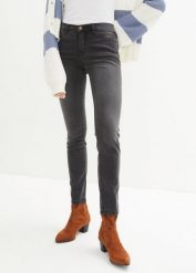 Modelujące dżinsy slim fit high waist. Czarne jeansy bonprix, bez wzorów, z jeansu, z podwyższonym stanem. Za 109.99 zł.