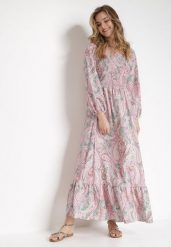 Różowo-Zielona Sukienka Philusa. Czerwone sukienki Born2be, na co dzień, l, bez wzorów, z tkaniny, bez kołnierzyka, bez ramiączek, maxi, proste. Za 159.99 zł.