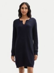 Tom Tailor Sukienka dzianinowa 1044536 Granatowy Regular Fit. Niebieskie sukienki Tom Tailor, bez wzorów, z bawełny, bez kołnierzyka, bez ramiączek. Za 179.99 zł.