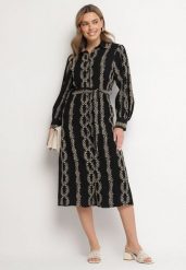 Czarna Koszulowa Sukienka z Wiskozy z Wiązanym Paskiem Zdobiona Haftem Rallisia. Czarne sukienki Born2be, na co dzień, l, z aplikacjami, z wiskozy, eleganckie, bez kołnierzyka, bez ramiączek, midi, koszulowe. Za 139.99 zł.