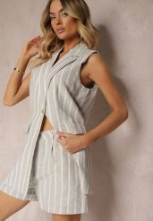 Szare Bermudy Szorty High Waist w Paski Vikitesa. Szare szorty Renee, bez wzorów, biznesowe. W wyprzedaży za 75.99 zł.