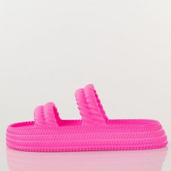 Lekkie piankowe fuksja klapki damskie DiA 51-001. Czerwone klapki DiA, bez wzorów, z dresówki, klasyczne, bez obcasa, na platformie, bez zapięcia. Za 79.00 zł.