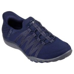 Buty sportowe Sneakersy damskie, Slip-ins: Breathe Easy - Roll With Me. Niebieskie buty sportowe lifestyle Skechers, bez wzorów, z gumy, casualowe, bez zapięcia. Za 379.99 zł.