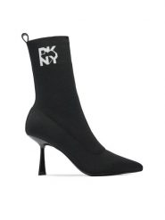 DKNY Botki Sansa K2490325 Czarny. Czarne botki DKNY, bez wzorów, z materiału, bez obcasa, na szpilce, bez zapięcia. Za 599.99 zł.
