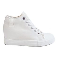 Wysokie Trampki Na Ukrytym Koturnie Big Star LL274035 Białe. Białe trampki bez wzorów, z materiału, retro, bez zapięcia. Za 228.69 zł.