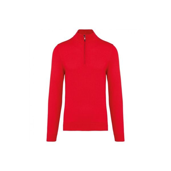 Sweter 1/4 zip Kariban. Czerwone swetry KARIBAN, na zimę, bez wzorów, bez ramiączek. Za 238.50 zł.