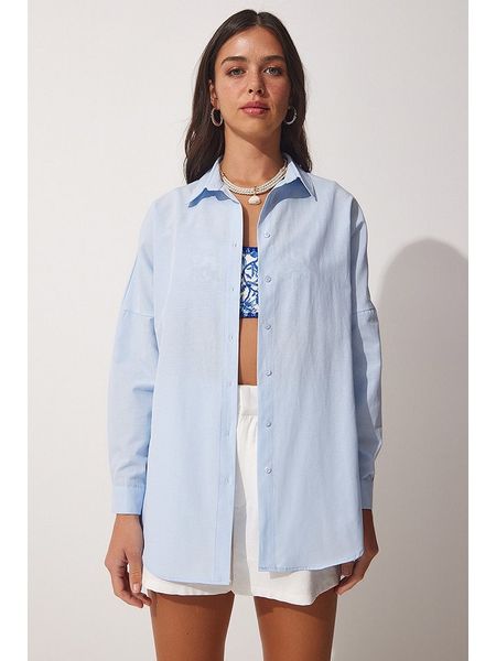 Happiness Istanbul Bluzka w kolorze błękitnym rozmiar: 36. Niebieskie bluzki Happiness Istanbul, bez wzorów, bez kołnierzyka, bez ramiączek. Za 61.60 zł.