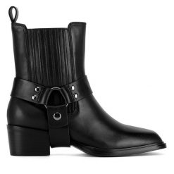 Kowbojki Gino Rossi. Czarne botki Gino Rossi, bez wzorów, bez obcasa, na słupku, bez zapięcia. Za 359.99 zł.