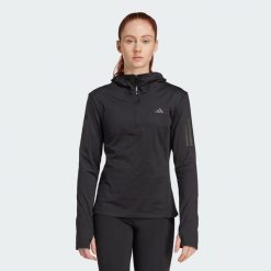 Bluza Own The Run Winterized Hooded Half-Zip. Czarne bluzy adidas, xs, bez wzorów, bez ramiączek, z kapturem. Za 279.00 zł.