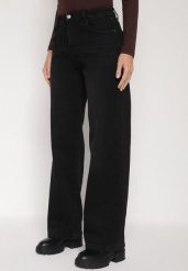 Czarne Jeansy z Szeroką Nogawką i Wysokim Stanem Ocieplane Polarem Mevellania. Czarne jeansy Born2be, m, bez wzorów, z jeansu, biznesowe, z podwyższonym stanem. Za 109.99 zł.