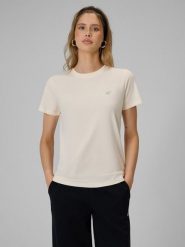 4F T-shirt regular gładki damski - kremowy L. Brązowe t-shirty 4f, l, bez wzorów, z bawełny, klasyczne, bez kołnierzyka, bez ramiączek. Za 49.99 zł.