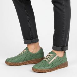 Półbuty damskie Wasak, niski fason sznurowanie boczny zamek ażurowa cholewka miękka konstrukcja elastyczna podeszwa, zielony, 0812. Zielone półbuty wsuwane Wasak, w ażurowe wzory, bez obcasa. Za 339.00 zł.