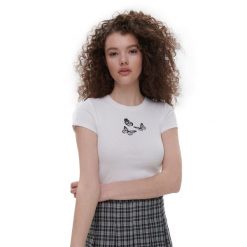 Biały t-shirt z nadrukiem - Biały. Białe t-shirty Cropp, l, bez wzorów, z bawełny, klasyczne, bez kołnierzyka, bez ramiączek. Za 39.99 zł.