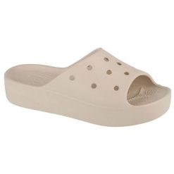 Klapki Crocs Classic Platform Slide 208180-2Y2 beżowy. Brązowe klapki bez wzorów, casualowe, bez obcasa, bez zapięcia. Za 294.61 zł.