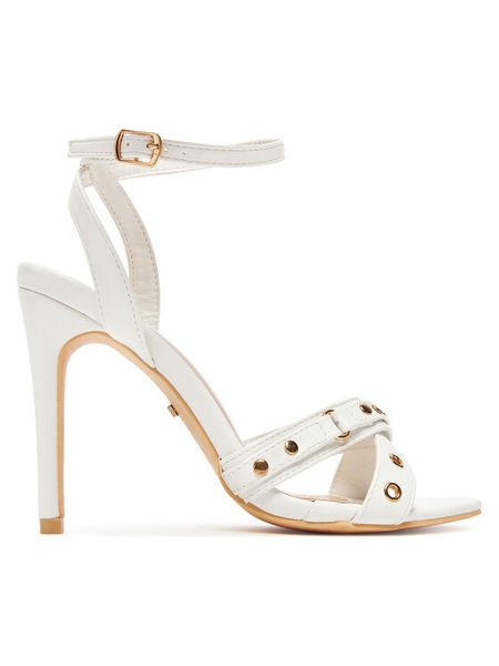 DeeZee Sandały F89725-268 Biały. Białe sandały DeeZee, bez wzorów, ze skóry, bez obcasa, na szpilce, bez zapięcia. Za 139.99 zł.