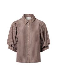 Neo Noir Damska bluzka koszulowa - Etta Kobiety beżowy|szary w paski, 40. Brązowe bluzki Neo Noir, bez wzorów, bez kołnierzyka, bez ramiączek. Za 329.95 zł.