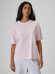 4F T-shirt loose z nadrukiem damski - różowy L. Czerwone t-shirty 4f, l, bez wzorów, z bawełny, klasyczne, bez kołnierzyka, bez ramiączek. Za 59.99 zł.