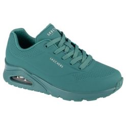 Buty sportowe Sneakersy damskie, Uno-Stand on Air. Niebieskie buty sportowe lifestyle Skechers, bez wzorów, z materiału, bez zapięcia, trekkingowe. Za 349.99 zł.
