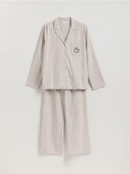 Dwuczęściowa piżama z bawełny - brązowy. Brązowe piżamy Reserved, l, bez wzorów, z bawełny, bez kołnierzyka, bez ramiączek. Za 159.99 zł.