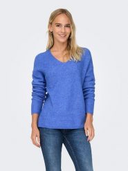ONLY Sweter "Camilla" w kolorze niebieskim rozmiar: XS. Niebieskie swetry ONLY, xs, bez wzorów, ze splotem, bez ramiączek. Za 66.00 zł.