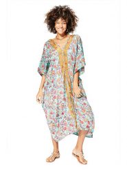 Aller Simplement Kaftan w kolorze turkusowo-czerwonym rozmiar: 34-40. Czerwone sukienki Aller Simplement, bez wzorów, klasyczne, bez kołnierzyka, bez ramiączek, maxi. Za 83.62 zł.