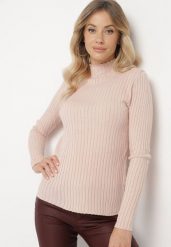 Jasnoróżowy Sweter z Półgolfem Prążkowany Kikida. Czerwone swetry Born2be, m, bez wzorów, z jeansu, biznesowe, bez ramiączek. W wyprzedaży za 67.99 zł.