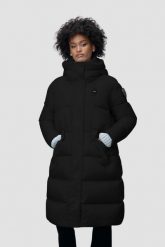 BLAUER Czarny damski płaszcz Lena Raincoat Long Jackets. Czarne płaszcze Blauer USA, s, bez wzorów, ze lnu, eleganckie. W wyprzedaży za 1,399.99 zł.