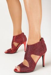 Czerwone Sandały na Metalicznej Szpilce z Noskiem Peep Toe Jahniyah. Czerwone sandały Born2be, bez wzorów, eleganckie, z okrągłym noskiem, bez obcasa, na obcasie, bez zapięcia. W wyprzedaży za 74.99 zł.