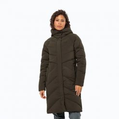 Płaszcz puchowy damski Jack Wolfskin Marienplatz Coat. Zielone płaszcze Jack Wolfskin, s, bez wzorów, z elastanu, klasyczne, bez kaptura. Za 1,549.00 zł.