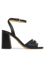 Guess Sandały FLJGRT LEA03 Czarny. Czarne sandały Guess, z aplikacjami, ze skóry, bez obcasa, na słupku, bez zapięcia. Za 499.99 zł.