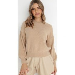 Beżowy Sweter Gesner. Brązowe swetry Born2be, s, z aplikacjami, z dzianiny, bez ramiączek. W wyprzedaży za 90.99 zł.