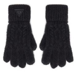 Rękawiczki Damskie Guess. Czarne rękawiczki Guess, z aplikacjami, z dzianiny. Za 129.99 zł.