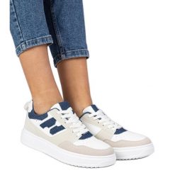 Biało-niebieskie sneakersy trampki damskie białe. Białe trampki bez wzorów, z dresówki, sportowe, bez zapięcia. Za 84.03 zł.