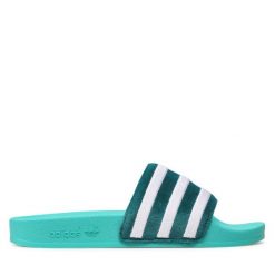 Klapki adidas. Zielone klapki adidas, bez wzorów, sportowe, bez obcasa, bez zapięcia. Za 199.99 zł.