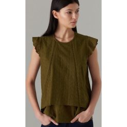 Bawełniana bluzka z kwiatowym haftem - Khaki. Brązowe bluzki marki Mohito, z haftami, z bawełny. Za 99.99 zł.