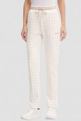 GUESS Kremowe damskie spodnie dresowe w monogram New Aggie, Rozmiar M. Brązowe spodnie sportowe Guess, z aplikacjami, z dresówki. Za 489.99 zł.