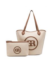 Gino Rossi Torebka TYLO-V Beżowy. Brązowe shopper bag Gino Rossi, bez wzorów, z materiału, bez dodatków. Za 179.99 zł.