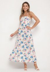 Niebieska Sukienka z Wiskozą o Rozkloszowanym Kroju w Kwiaty Nalorene. Niebieskie sukienki Born2be, na co dzień, l, bez wzorów, z wiskozy, eleganckie, bez kołnierzyka, bez ramiączek, maxi, dopasowane. W wyprzedaży za 76.49 zł.