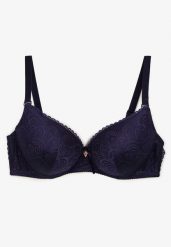 Granatowy Biustonosz Full Cup z Koronki Ozdobiony Cyrkoniową Zawieszką Eanessa. Niebieskie biustonosze Renee, bez wzorów, z koronki. W wyprzedaży za 35.99 zł.