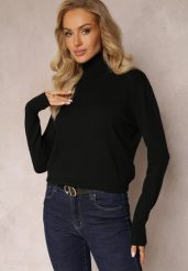 Czarny Sweter Golf o Dopasowanym Fasonie z Wiskozą Nalexa. Czarne swetry Renee, l, bez wzorów, z dzianiny, klasyczne, bez ramiączek. W wyprzedaży za 51.99 zł.