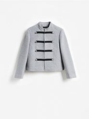 Kurtka napoleonka z wełną - szary. Szare kurtki Reserved, l, bez wzorów, z tkaniny, bez kaptura. Za 279.99 zł.