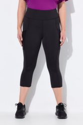 Damskie Legginsy 3/4 długość do łydek wysoki stan szybkoschnący materiał. Czarne legginsy Ulla Popken, bez wzorów, z elastanu, sportowe. Za 239.99 zł.