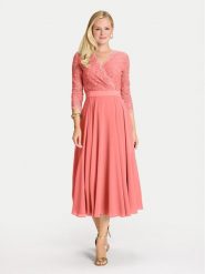 Swing Sukienka koktajlowa 5AE29100 Koralowy Regular Fit. Pomarańczowe sukienki Swing, bez wzorów, z syntetyku, wizytowe, bez kołnierzyka, bez ramiączek. Za 599.99 zł.