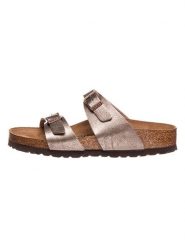 Birkenstock Klapki "Sydney" w kolorze szarobrązowym rozmiar: 38. Brązowe klapki Birkenstock, bez wzorów, z materiału, klasyczne, z otwartym noskiem, bez obcasa, bez zapięcia. Za 313.27 zł.
